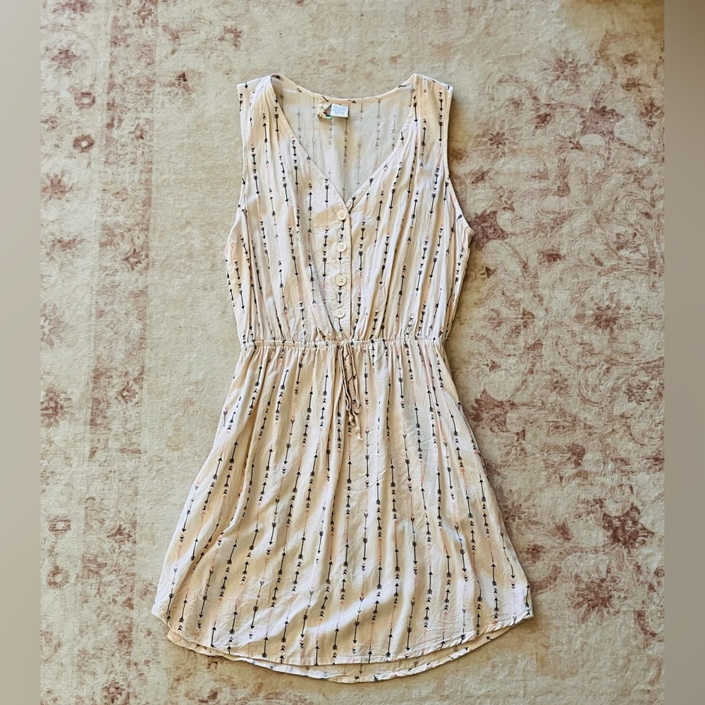 Boho Arrow Print Sleeveless Mini Dress | Cream Button Front | Festival Style